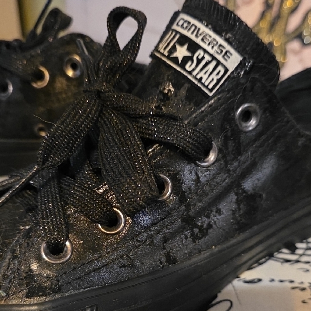 Classic Converse Chuck Taylor's With Black Velvet Finish And Spiked Accents.
